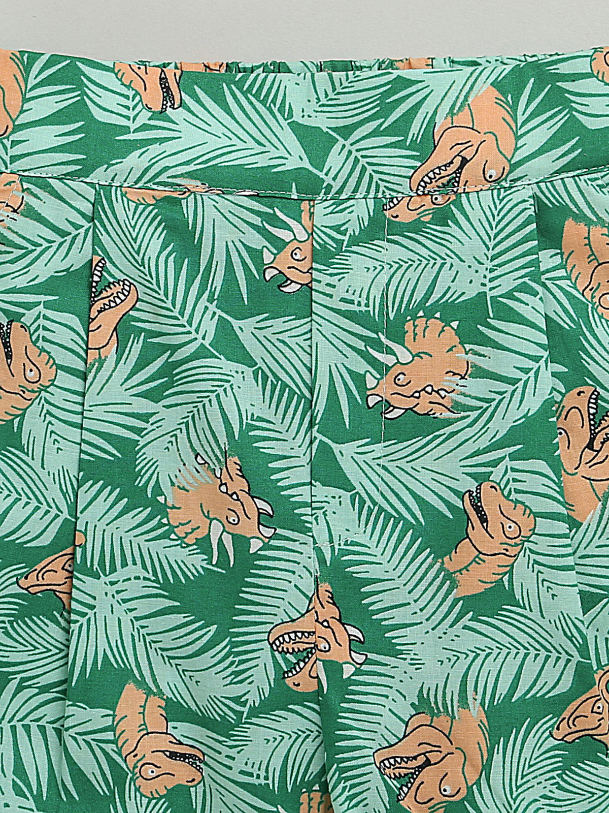 Green Leaf Dinosaur Print Cotton Short