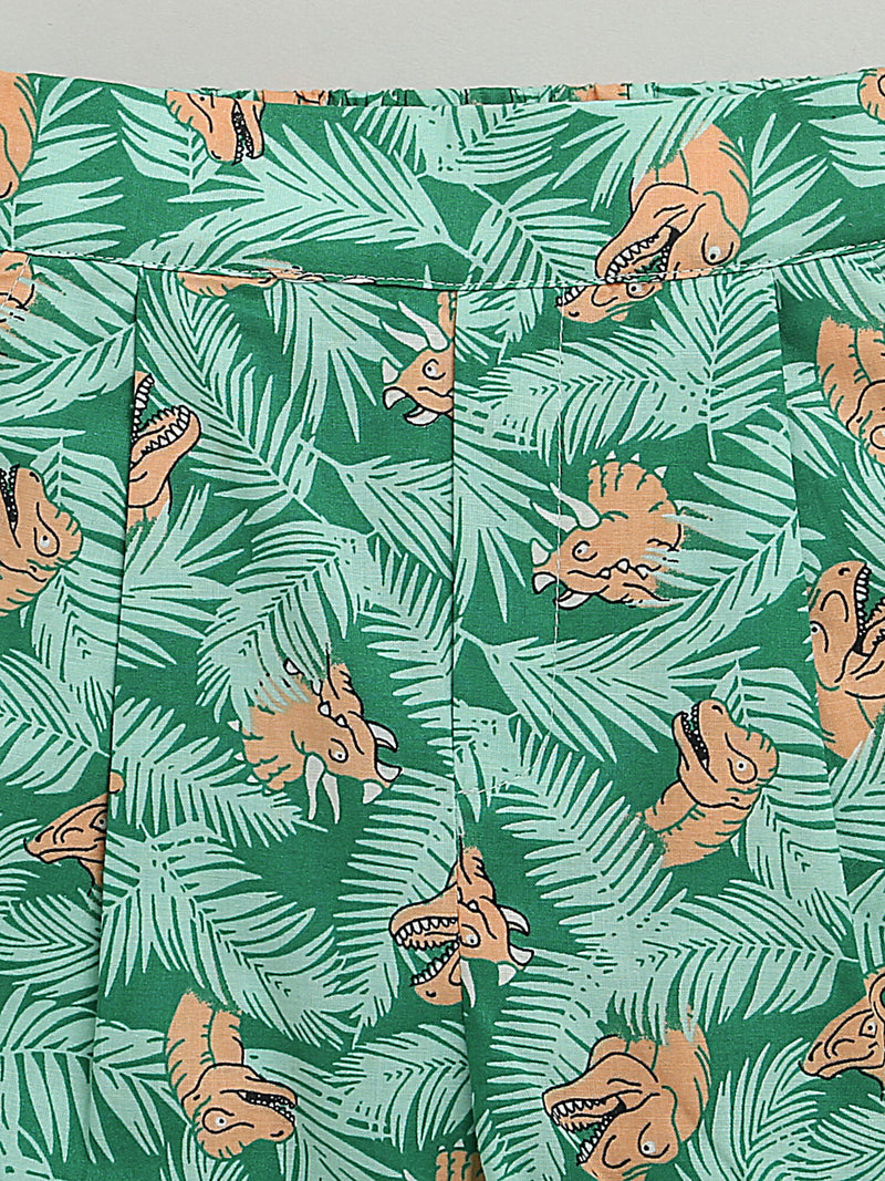 Green Leaf Dinosaur Print Cotton Short