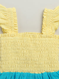Yellow Blue Green Smocked Sleeveless Pure Cotton Dress Girls Summer Frock