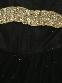 Black Sleeveless Sequins With Bow Embellished Soft Net Party Dress