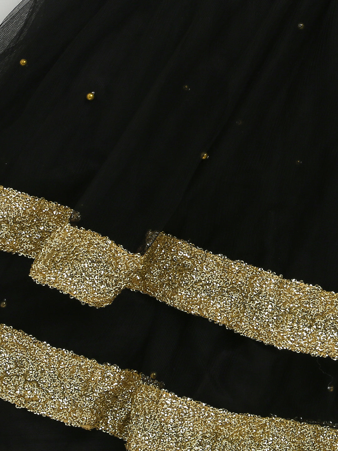 Black Sleeveless Sequins With Bow Embellished Soft Net Party Dress
