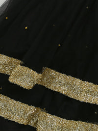Black Sleeveless Sequins With Bow Embellished Soft Net Party Dress