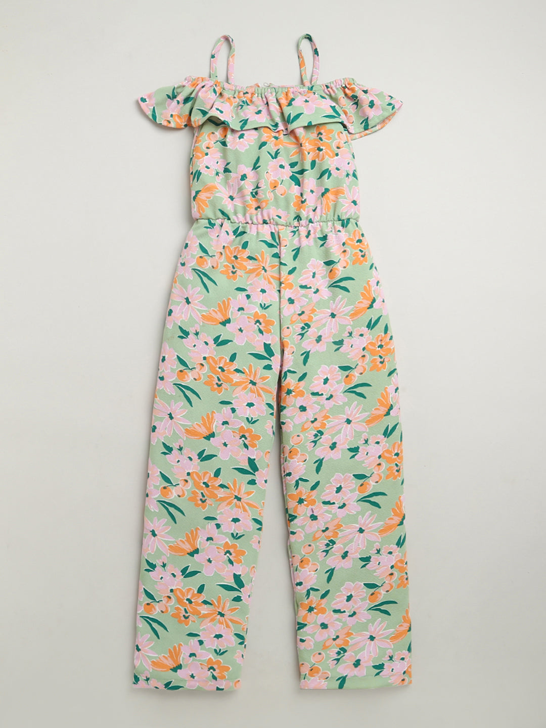 Light Green Off Shoulder Flower Printed Soft Cotton Jumpsuit