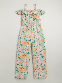 Light Green Off Shoulder Flower Printed Soft Cotton Jumpsuit