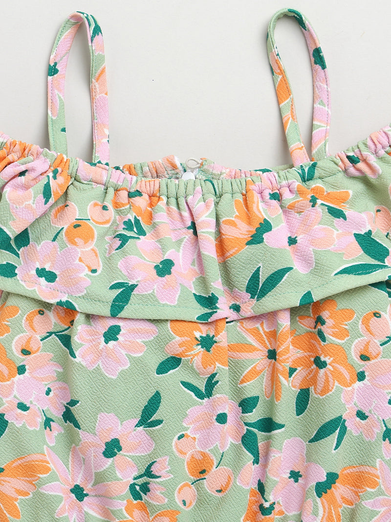 Light Green Off Shoulder Flower Printed Soft Cotton Jumpsuit
