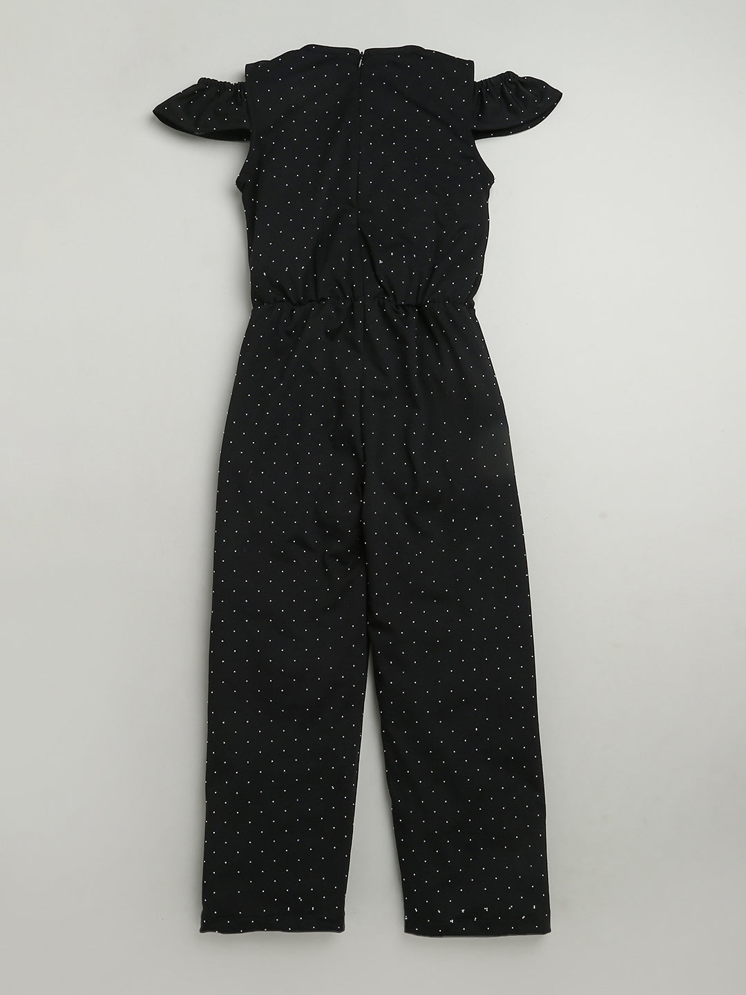 Black Off Shoulder Sleeve Embellished Smooth Cotton Jumpsuit