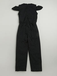 Black Off Shoulder Sleeve Embellished Smooth Cotton Jumpsuit