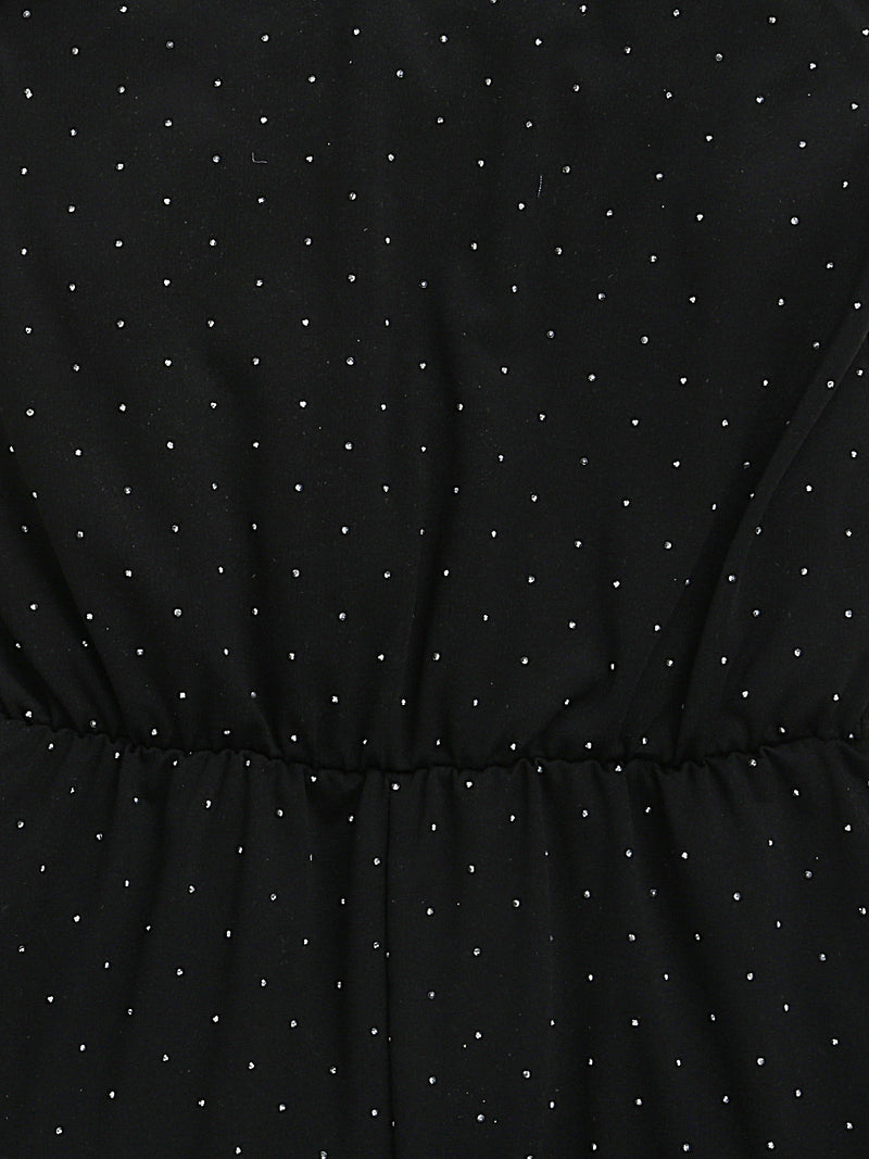 Black Off Shoulder Sleeve Embellished Smooth Cotton Jumpsuit