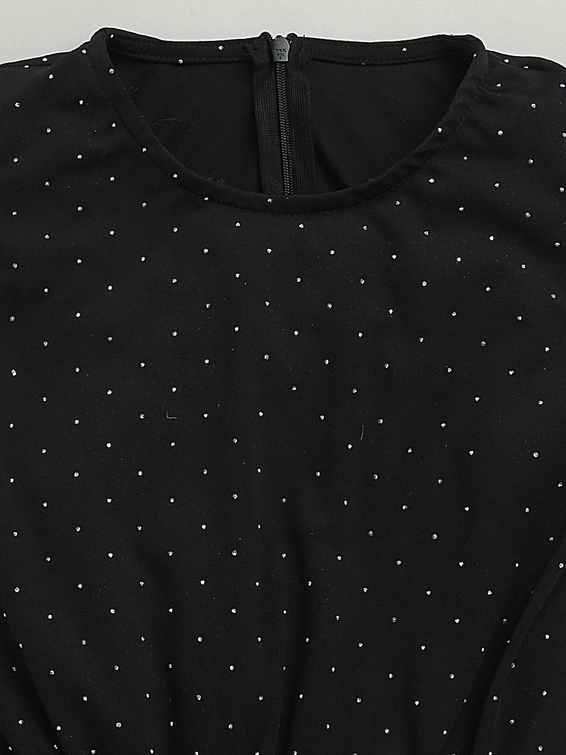 Black Off Shoulder Sleeve Embellished Smooth Cotton Jumpsuit