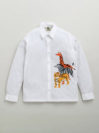 White 3 Animal Printed Full Sleeve Pure Cotton Shirt