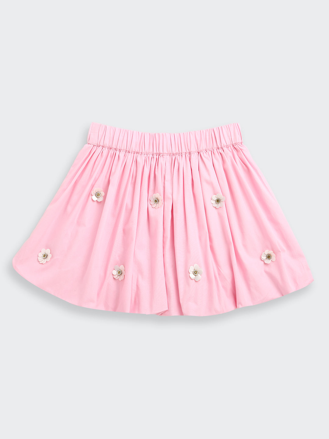 PINK STYLISH SKIRT WITH WHITE FLOWERS ATTACHED - BALLOON STYLE