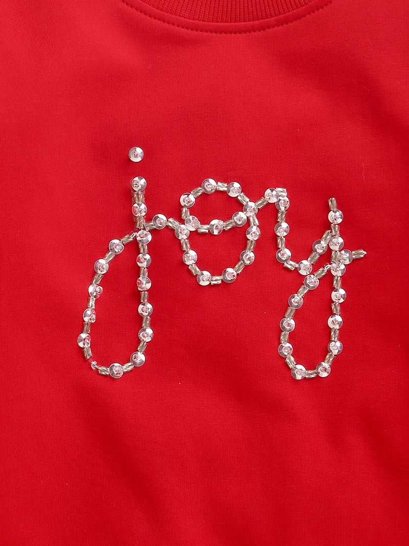 Hand Embroidery Red Sweatshirt Joy With Skirt