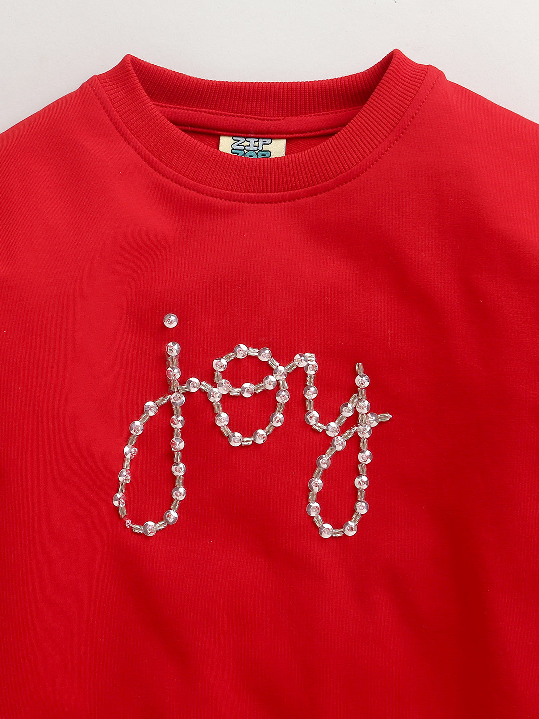 Kids Limited Edition Hand Embroidery Joy Unisex Red Sweatshirt