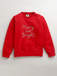 Kids Limited Edition Hand Embroidery Merry And Bright Red Sweatshirt