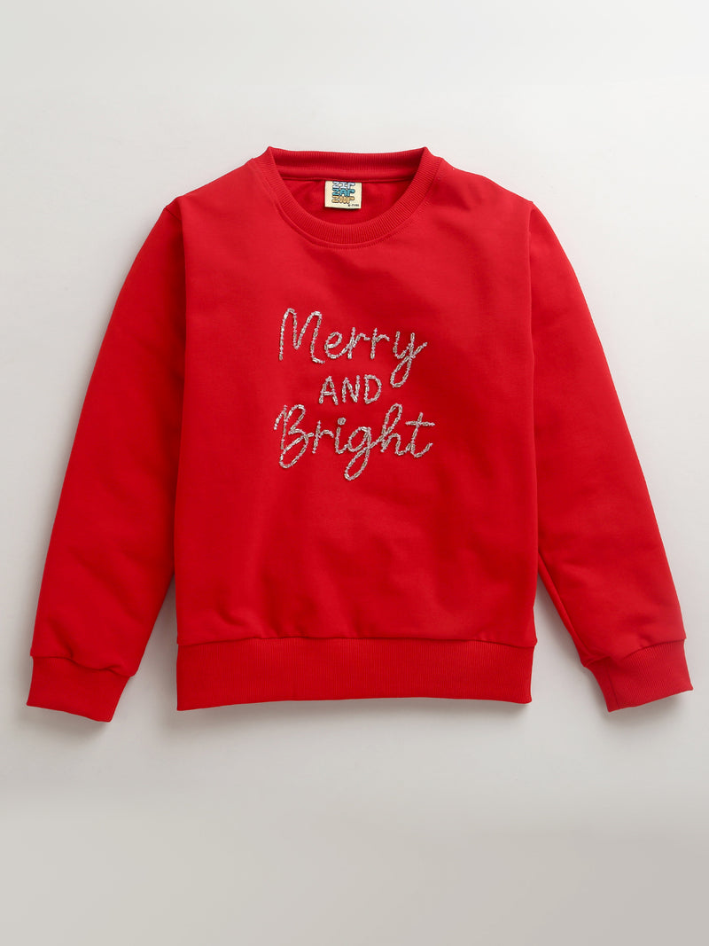 Kids Limited Edition Hand Embroidery Merry And Bright Red Sweatshirt