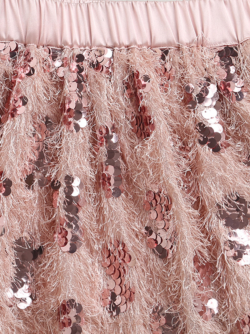 Peach Fur & Sequins Stylish Festive Skirt
