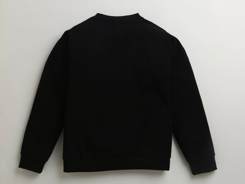 Black Festive Sweatshirt With Silver Floral Patch