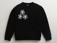 Black Festive Sweatshirt With Silver Floral Patch
