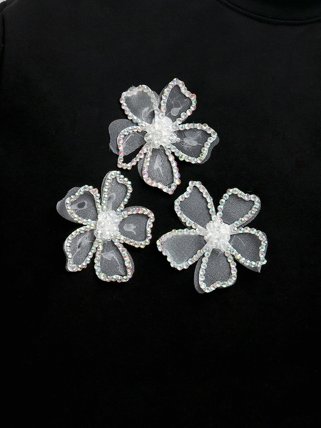 Black Festive Sweatshirt With Silver Floral Patch