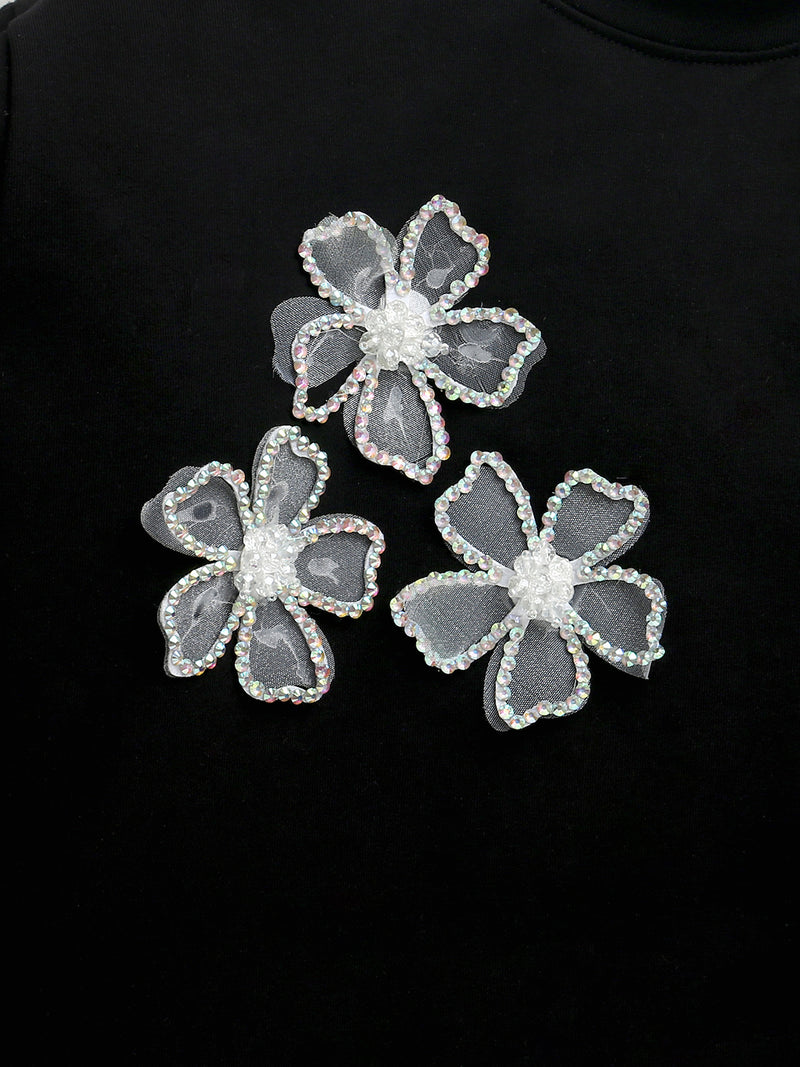 Black Festive Sweatshirt With Silver Floral Patch