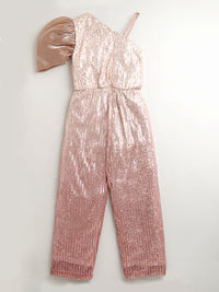 Girls Shaded Rose Gold One Shoulder Stylish Jumpsuit