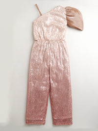 Girls Shaded Rose Gold One Shoulder Stylish Jumpsuit