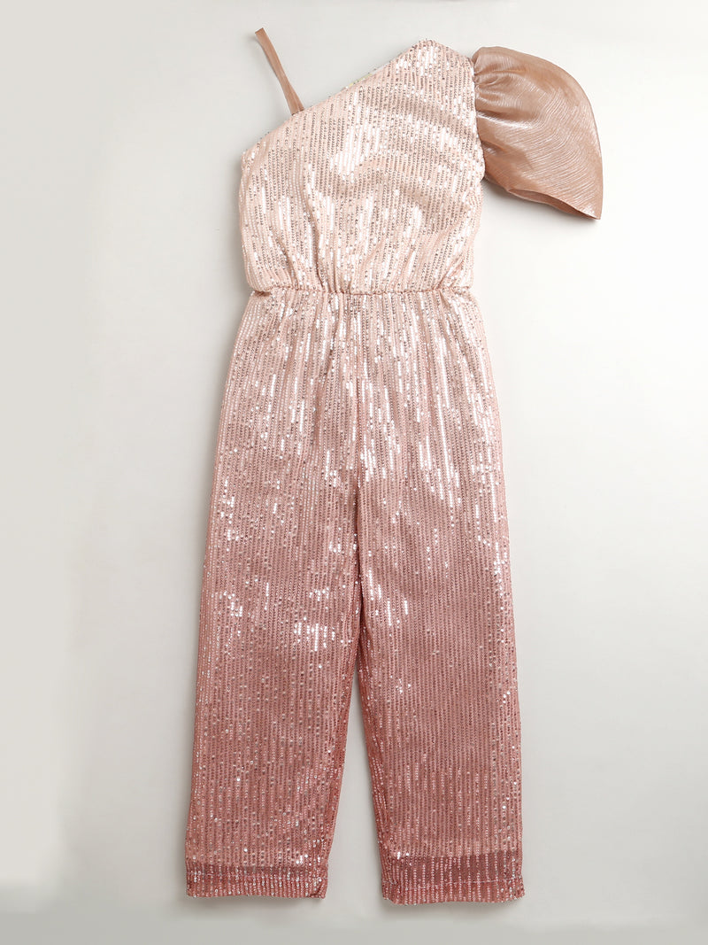 Girls Shaded Rose Gold One Shoulder Stylish Jumpsuit