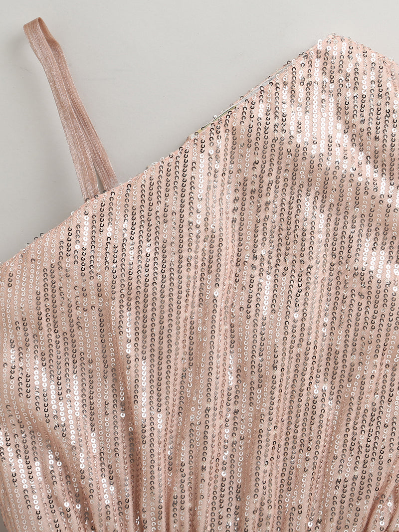 Girls Shaded Rose Gold One Shoulder Stylish Jumpsuit