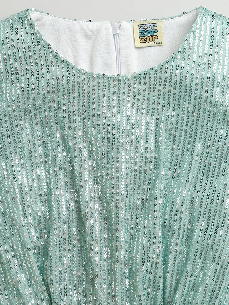 Girls Shaded Mint Green One Shoulder Stylish Jumpsuit