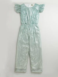 Girls Shaded Mint Green One Shoulder Stylish Jumpsuit