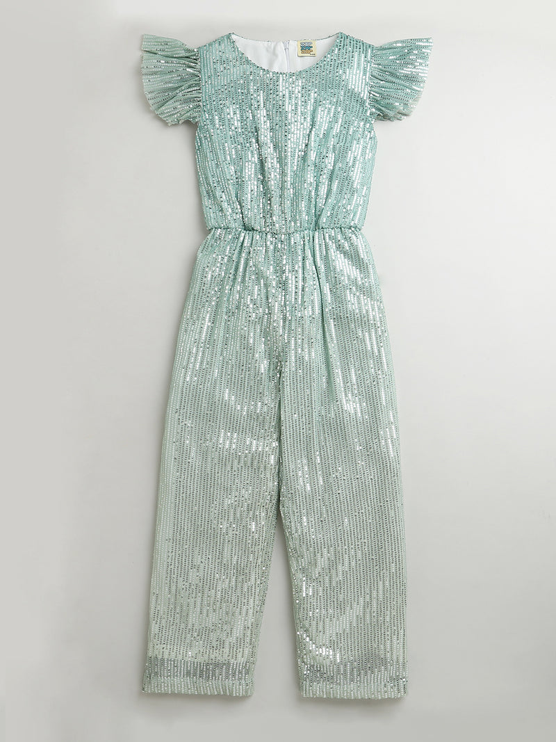 Girls Shaded Mint Green One Shoulder Stylish Jumpsuit