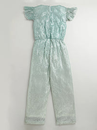 Girls Shaded Mint Green One Shoulder Stylish Jumpsuit