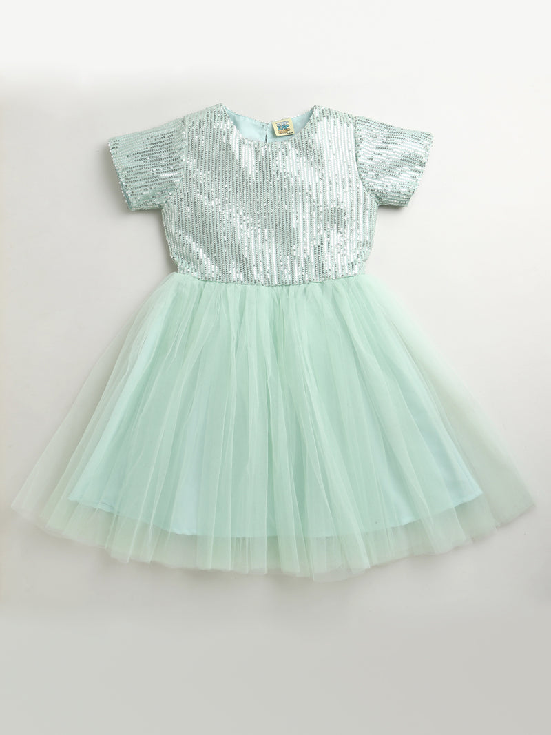 Mint Green Sequins Elegant Festive Dress