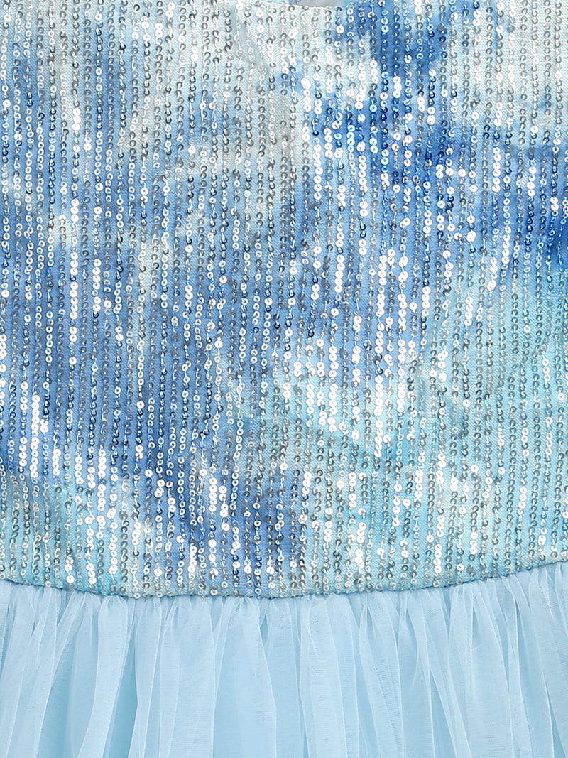 Blue Shaded Sequins Festive Elegant Party Dress