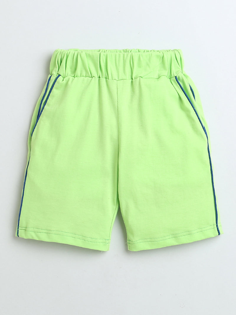 Neon Green Half Sleeve Hello Print Boys Co-ord Set