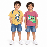 Pack of 2 Beige-Monkey & Pink-Ball Alligator Print Cotton T-shirt
