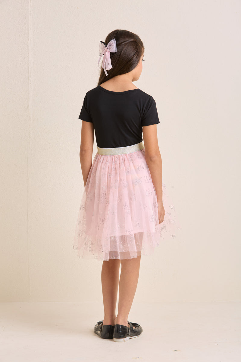 ZIP ZAP ZOOP Girls Dress Black & Pink "Fabulous" Pearl Embroidery Half Sleeve Frock