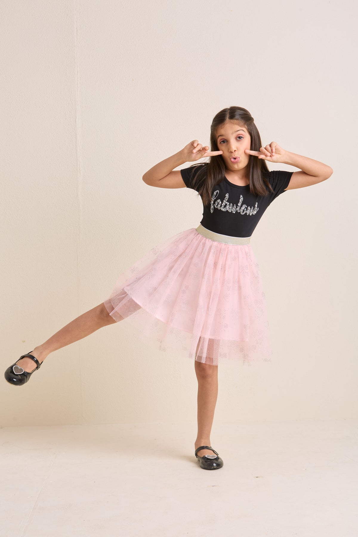 ZIP ZAP ZOOP Girls Dress Black & Pink "Fabulous" Pearl Embroidery Half Sleeve Frock