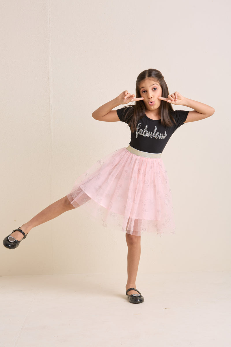 ZIP ZAP ZOOP Girls Dress Black & Pink "Fabulous" Pearl Embroidery Half Sleeve Frock