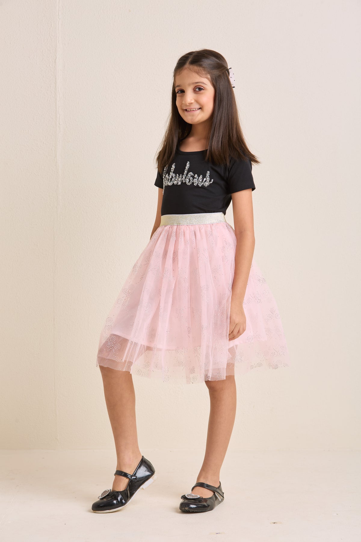ZIP ZAP ZOOP Girls Dress Black & Pink "Fabulous" Pearl Embroidery Half Sleeve Frock