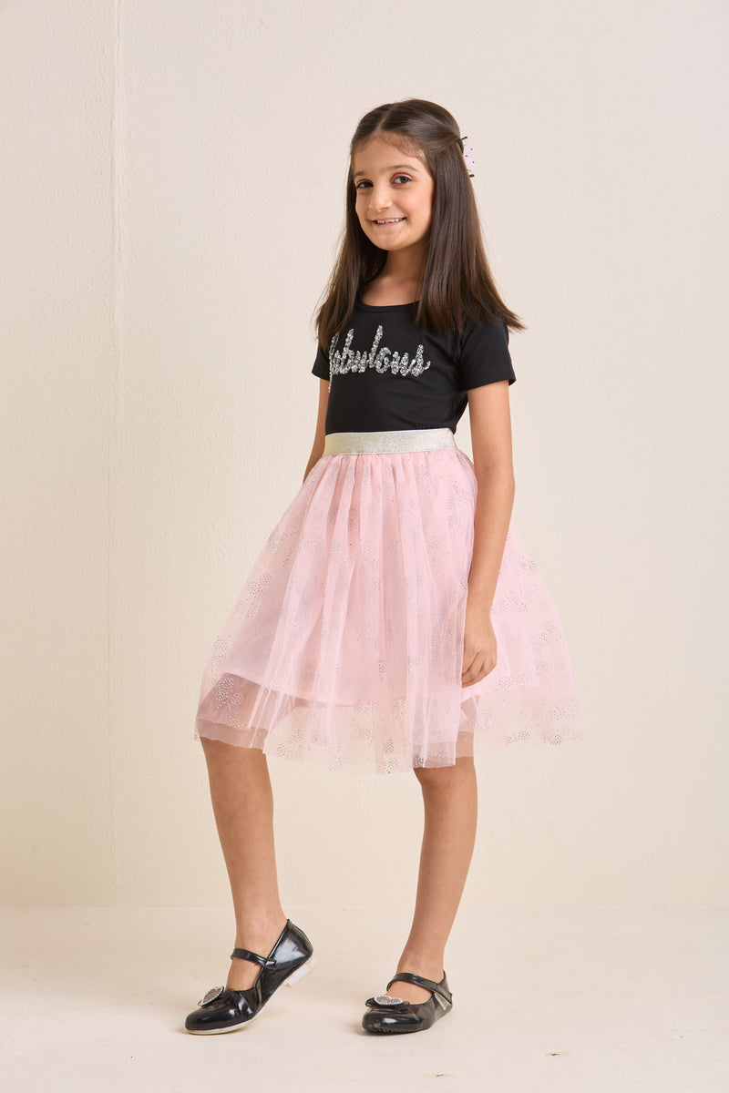 ZIP ZAP ZOOP Girls Dress Black & Pink "Fabulous" Pearl Embroidery Half Sleeve Frock