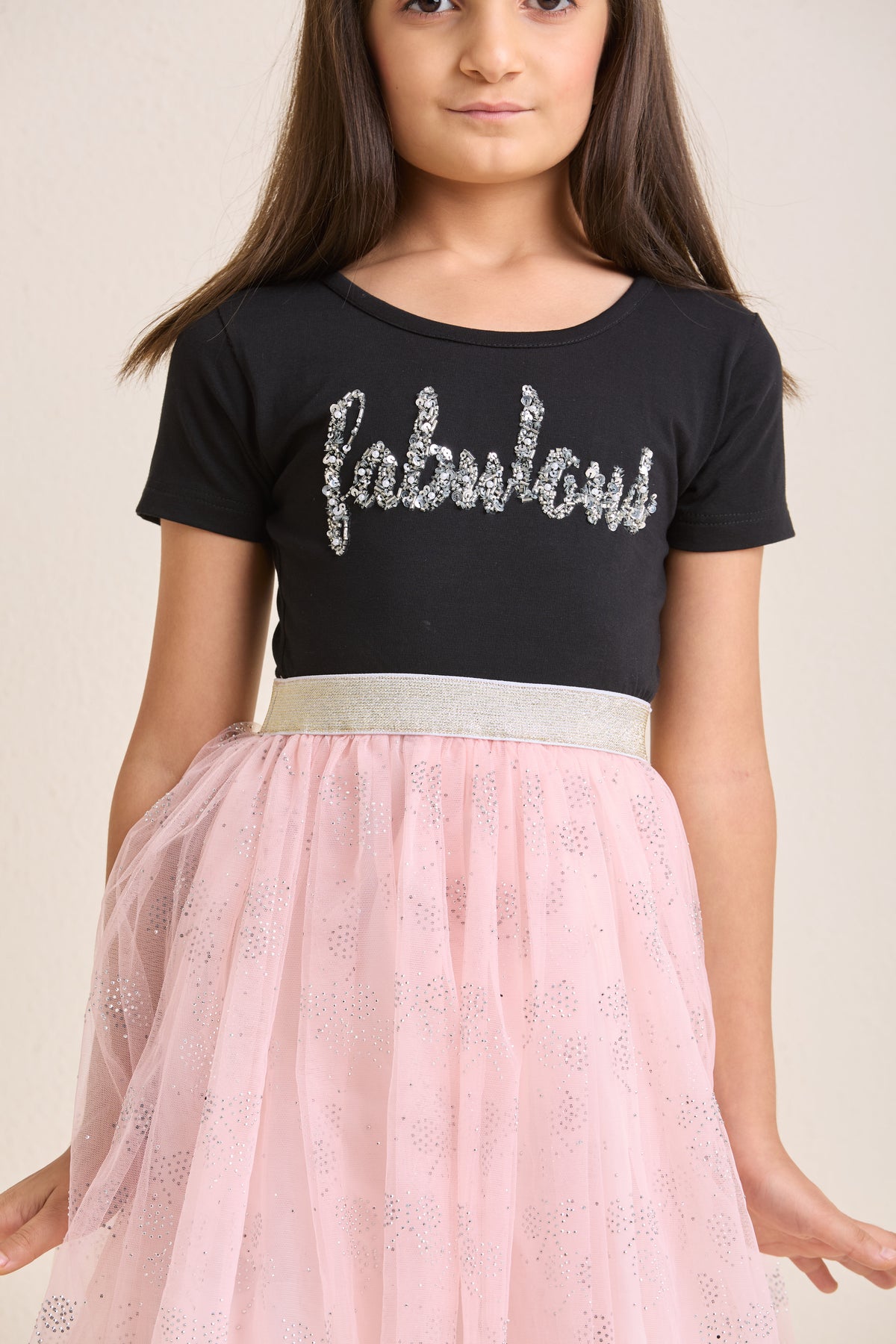 ZIP ZAP ZOOP Girls Dress Black & Pink "Fabulous" Pearl Embroidery Half Sleeve Frock