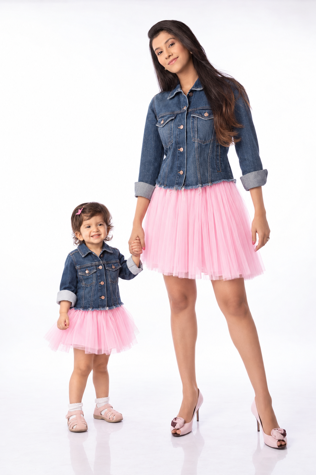 ZIP ZAP ZOOP Mother & Daughter Matching Denim Jacket & Pink Tulle Skirt Set