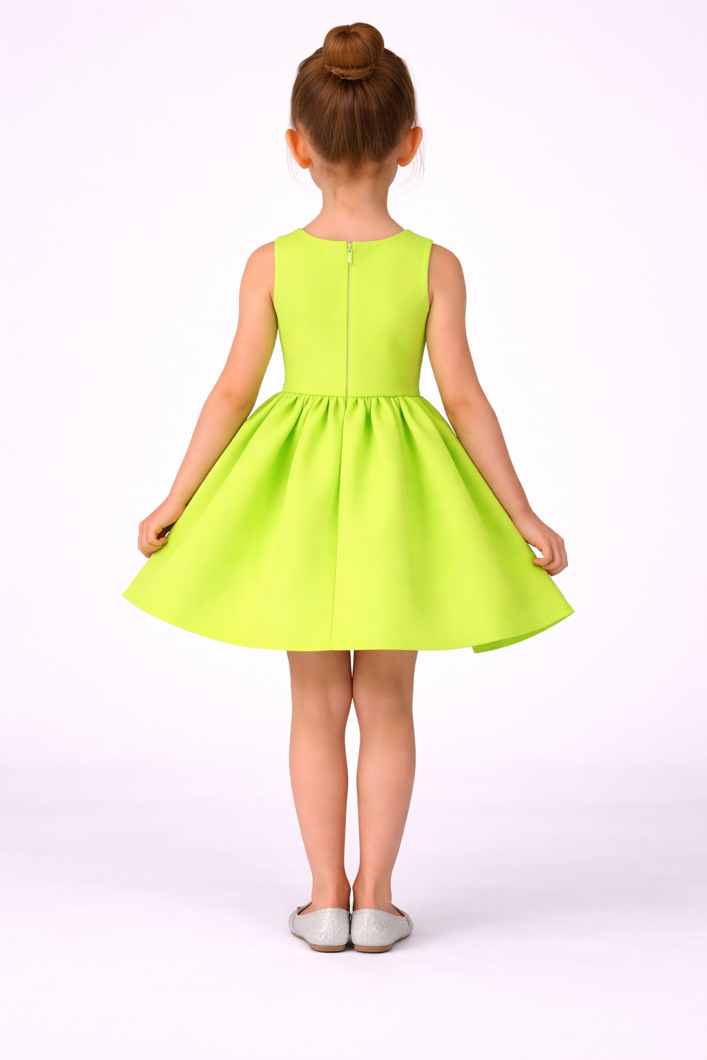 Girls Neon Green Accent Dress with 3D Pink  Flower