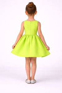 Girls Neon Green Accent Dress with 3D Pink  Flower
