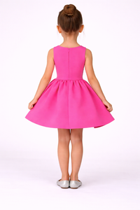 Girls Pink Accent Dress with 3D Neon Flower