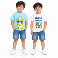 Pack of 2 Sky Blue-Llama & White-Hello Print Cotton T-shirt