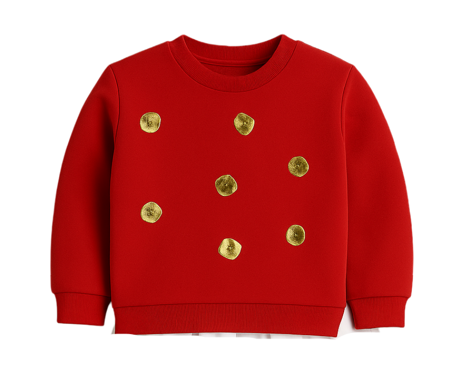 Cute Golden Sequin Red Cotton Knitted Sweatshirt