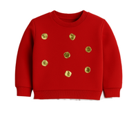 Cute Golden Sequin Red Cotton Knitted Sweatshirt