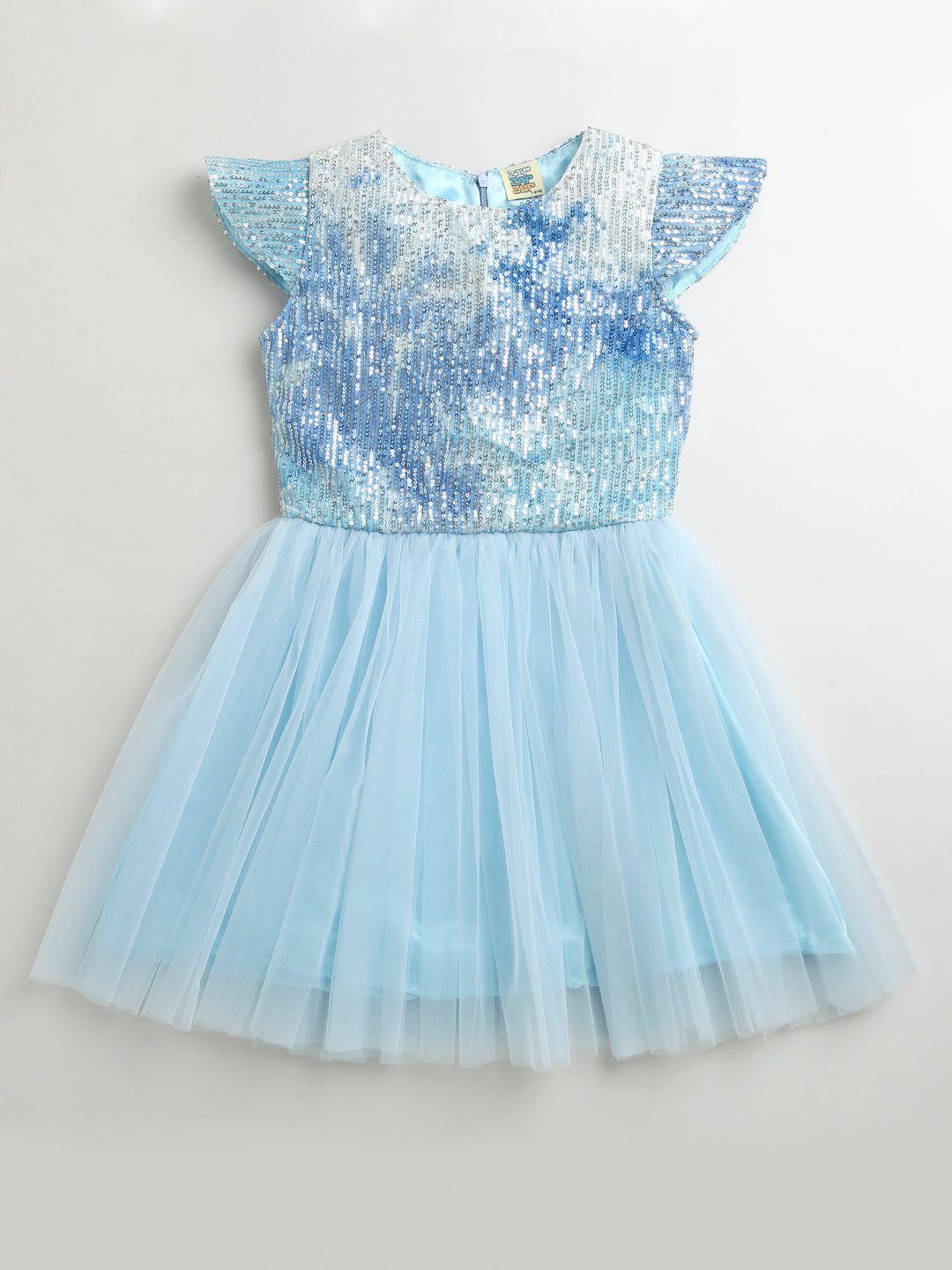 Blue Shaded Sequins Festive Elegant Party Dress